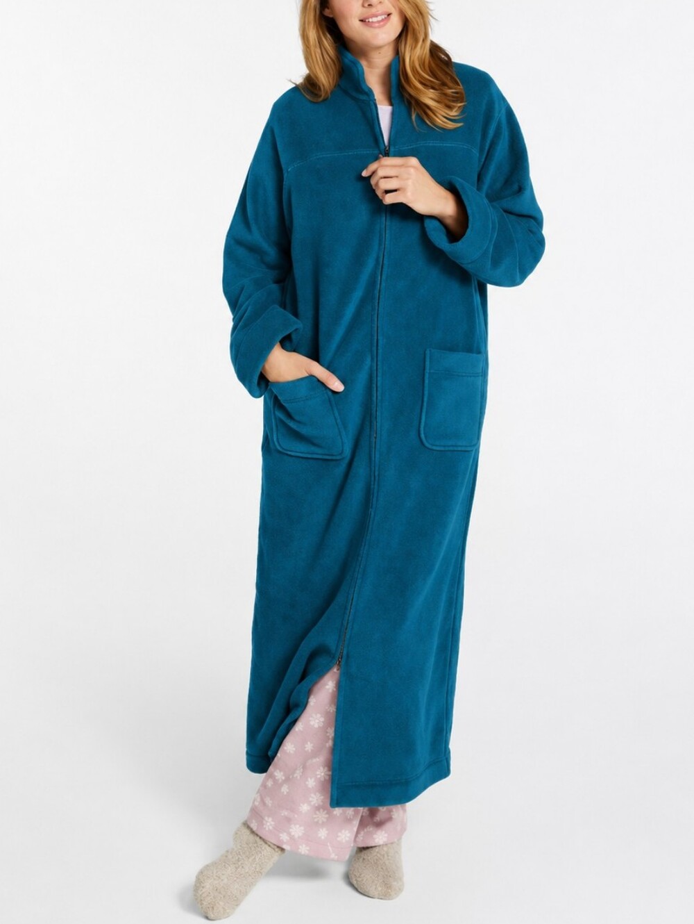 L.L.Bean Fleece winter zip up long Robe Size S Petite Blue Loungewear Housecoat